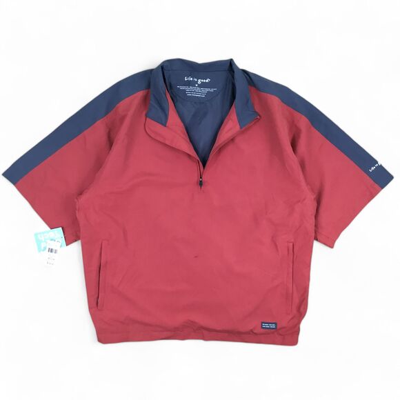 Life is Good Golf Windbreaker Shirt Mens Medium Red Grey Short Sleeve Good Tech - Picture 1 of 10